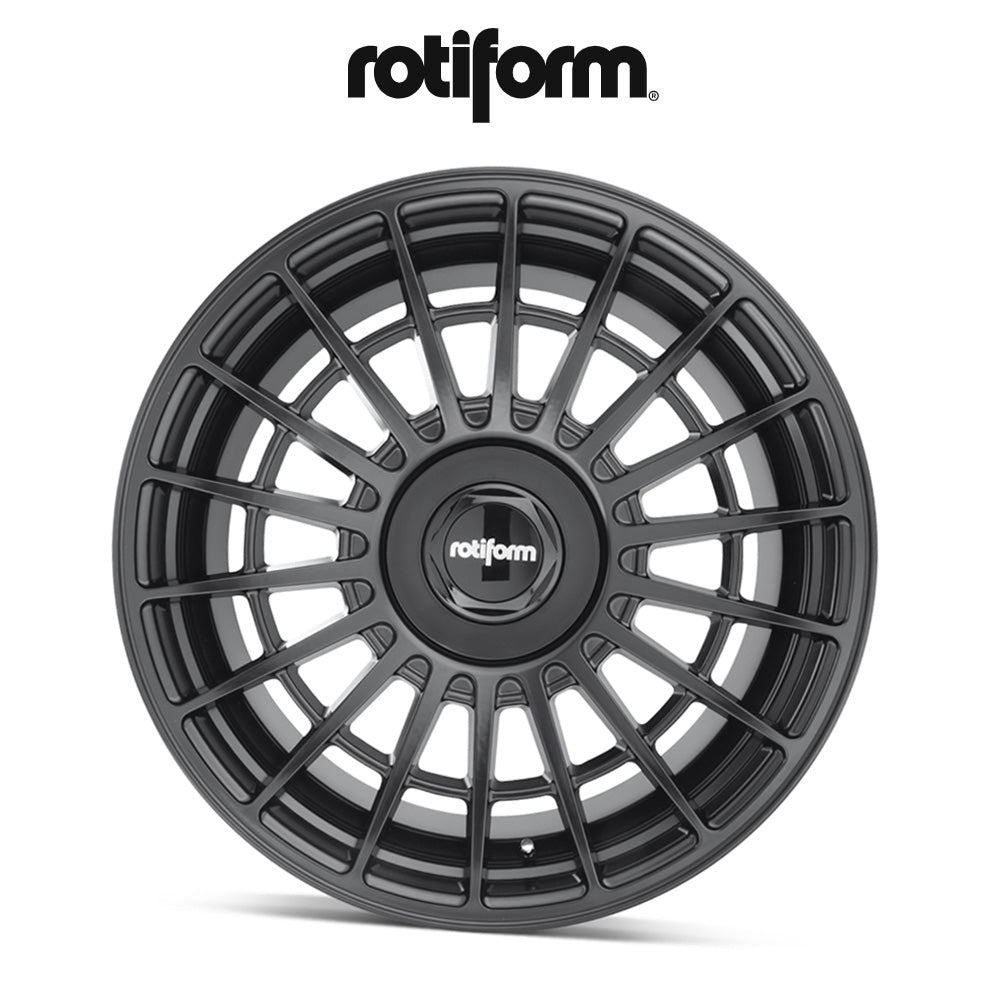 マツダ ロードスター(Mazda MX-5 Miata)用 ロティフォーム エアロディスク(グロスブラック)付き LAS-R 18x8.5J ET 35 フロント&リア マットブラック ホイール４本セット Rotiform 18X8.5 LAS-R 4X100 4X108 BD 35 70  (消費税、送料込み)