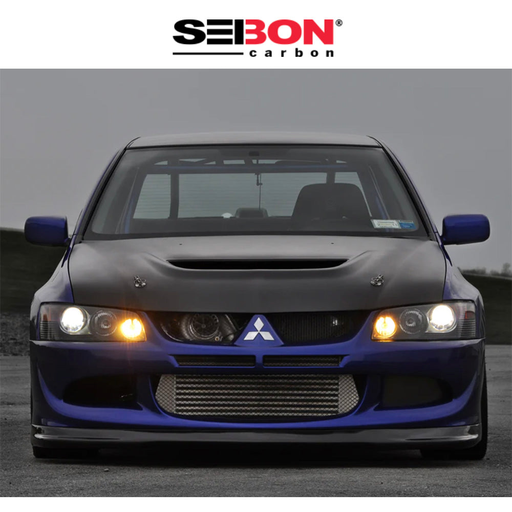 2003-2006年式三菱ランサーエボリューション用 セイボンカーボン 純正スタイル ドライカーボンファイバー製ボンネット(マット仕上げ)　Seibon Carbon OEM-Style Dry Carbon Fiber Hood For 2003-2006 Mitsubishi Lancer EVO - Matte (消費税、送料込み)