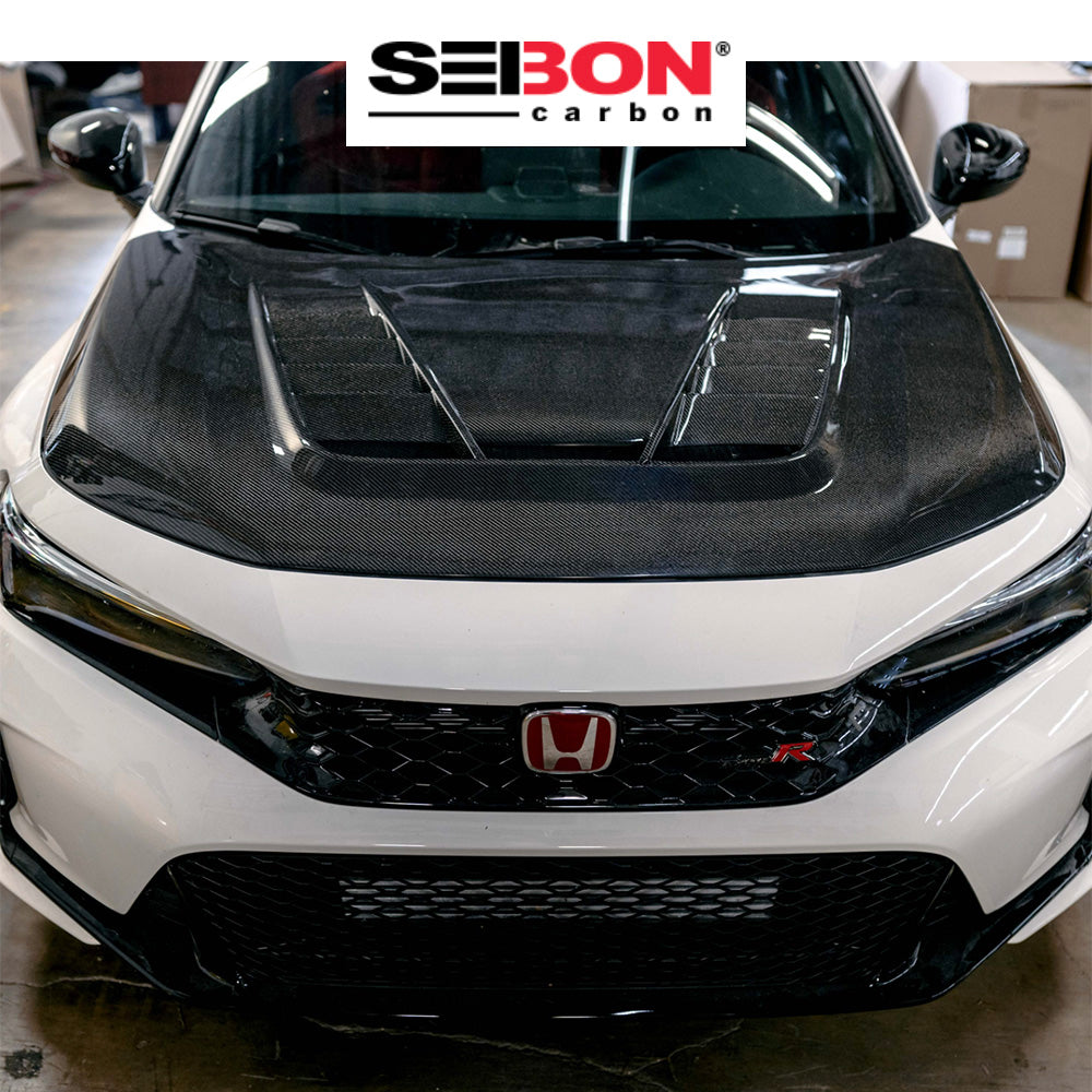 2023-2025年式 ホンダ シビック タイプＲ用 セイボンカーボン TVスタイル両面カーボンファイバーボンネット　TV-Style Double Sided Carbon Fiber Hood For 2023-2025 Honda Civic Type R (送料無料)