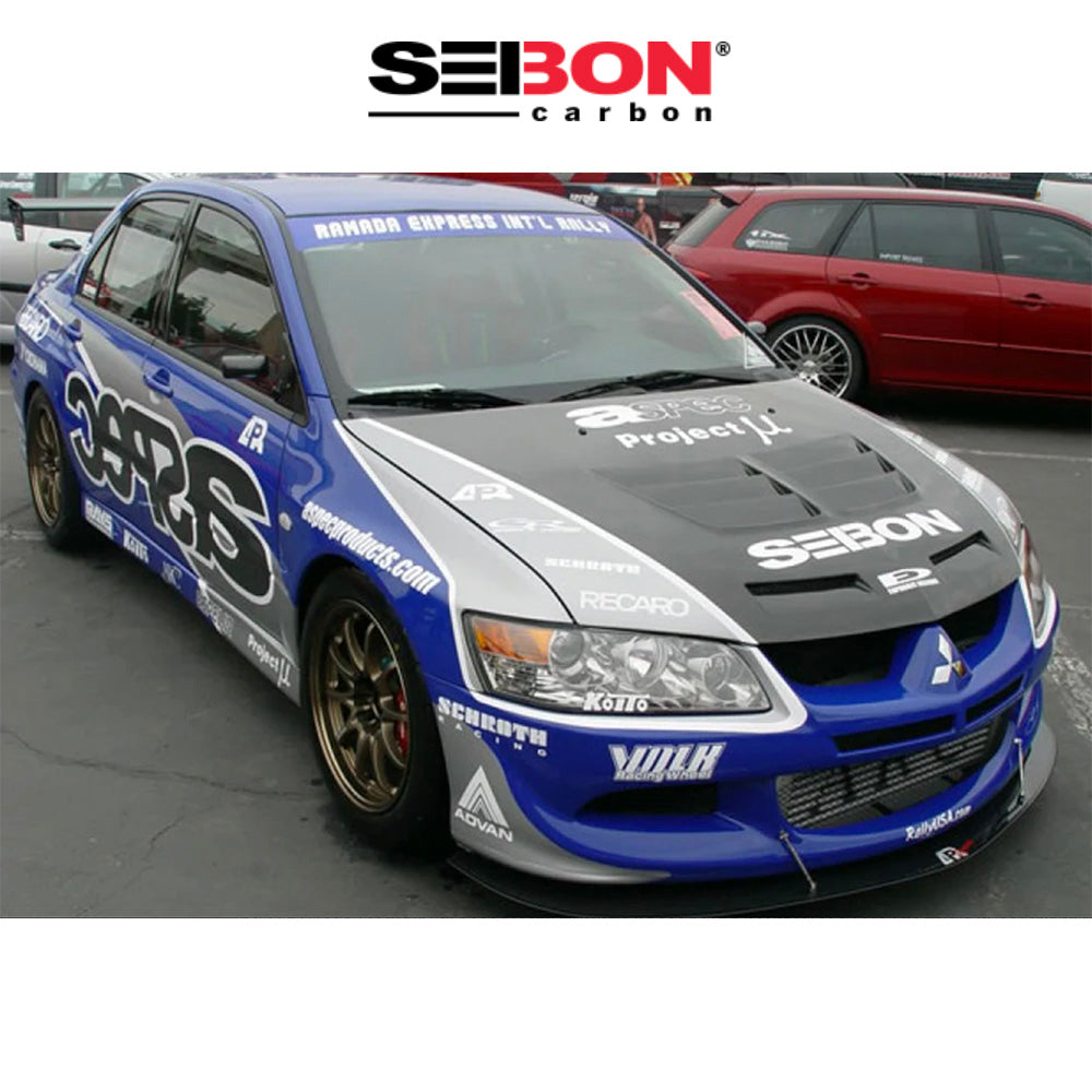 2003-2006年式三菱ランサーエボリューション用 セイボンカーボン TS２スタイル カーボンファイバー製ボンネット　Seibon Carbon TSII-Style Carbon Fiber Hood For 2003-2006 Mitsubishi Lancer EVO (消費税、送料込み)