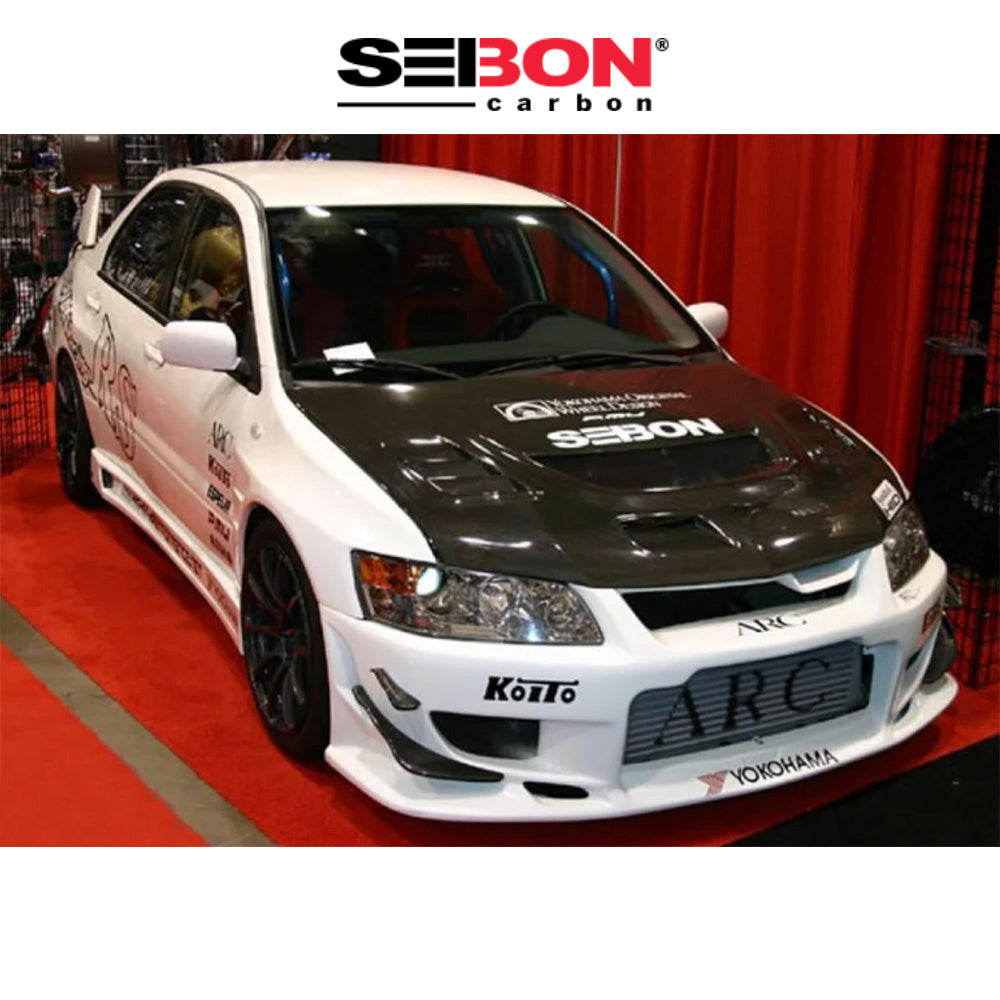 2003-2006年式三菱ランサーエボリューション用 セイボンカーボン CWスタイル カーボンファイバー製ボンネット　Seibon Carbon CW-Style Carbon Fiber Hood For 2003-2006 Mitsubishi Lancer EVO (消費税、送料込み)