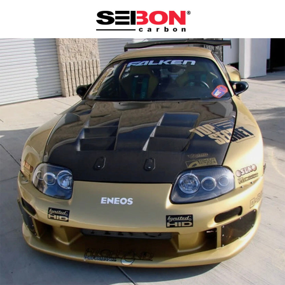 1993-1998年式 トヨタ スープラ用 セイボンカーボン TSスタイル カーボンファイバー製ボンネット　Seibon Carbon TS-Style Carbon Fiber Hood For 1993-1998 Toyota Supra (消費税、送料込み)