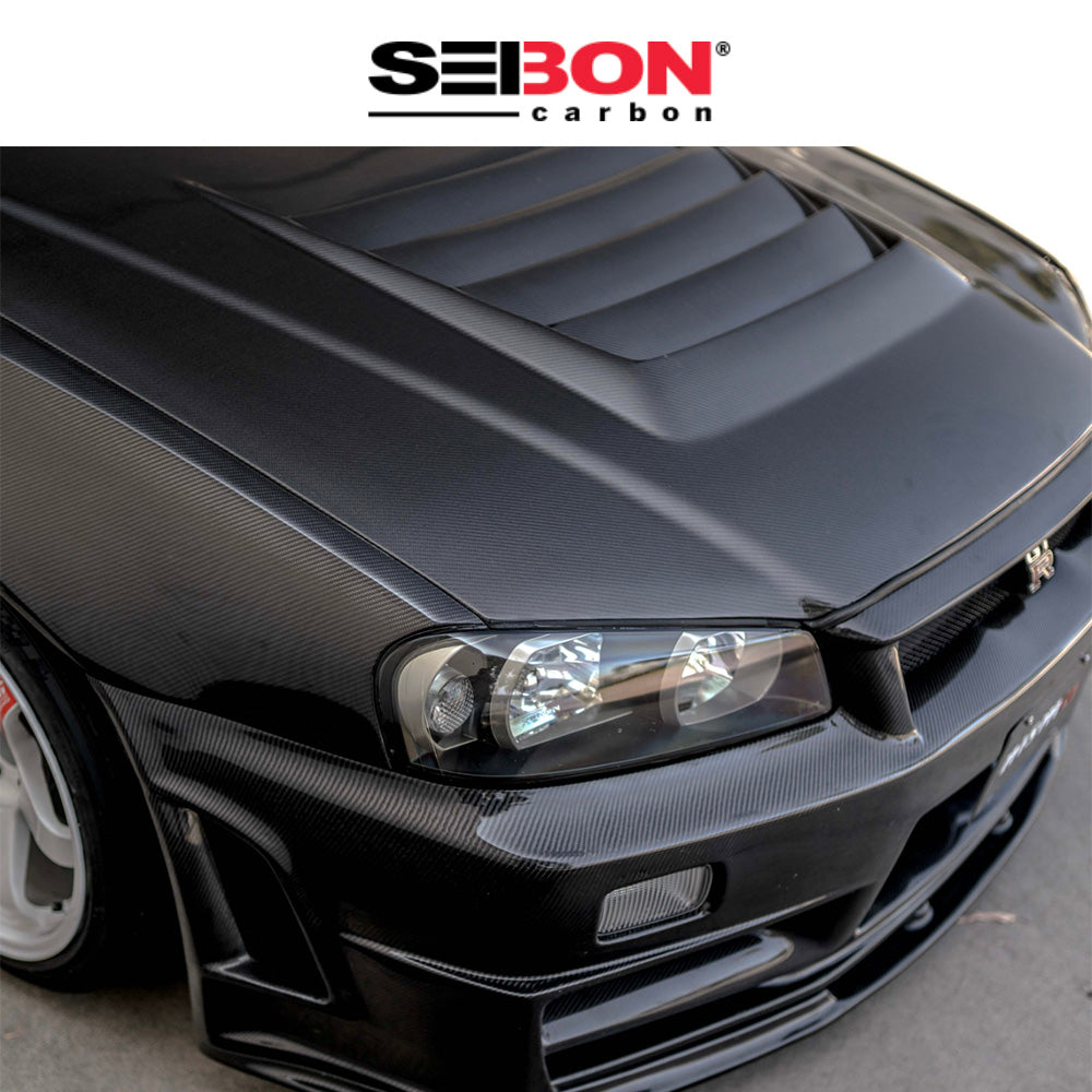 1999-2002年式日産スカイライン Ｒ３４用 セイボンカーボン DSスタイル カーボンファイバー製ボンネット　Seibon Carbon DS-Style Carbon Fiber Hood For 1999-2001 Nissan Skyline R34 GT-R (消費税、送料込み)