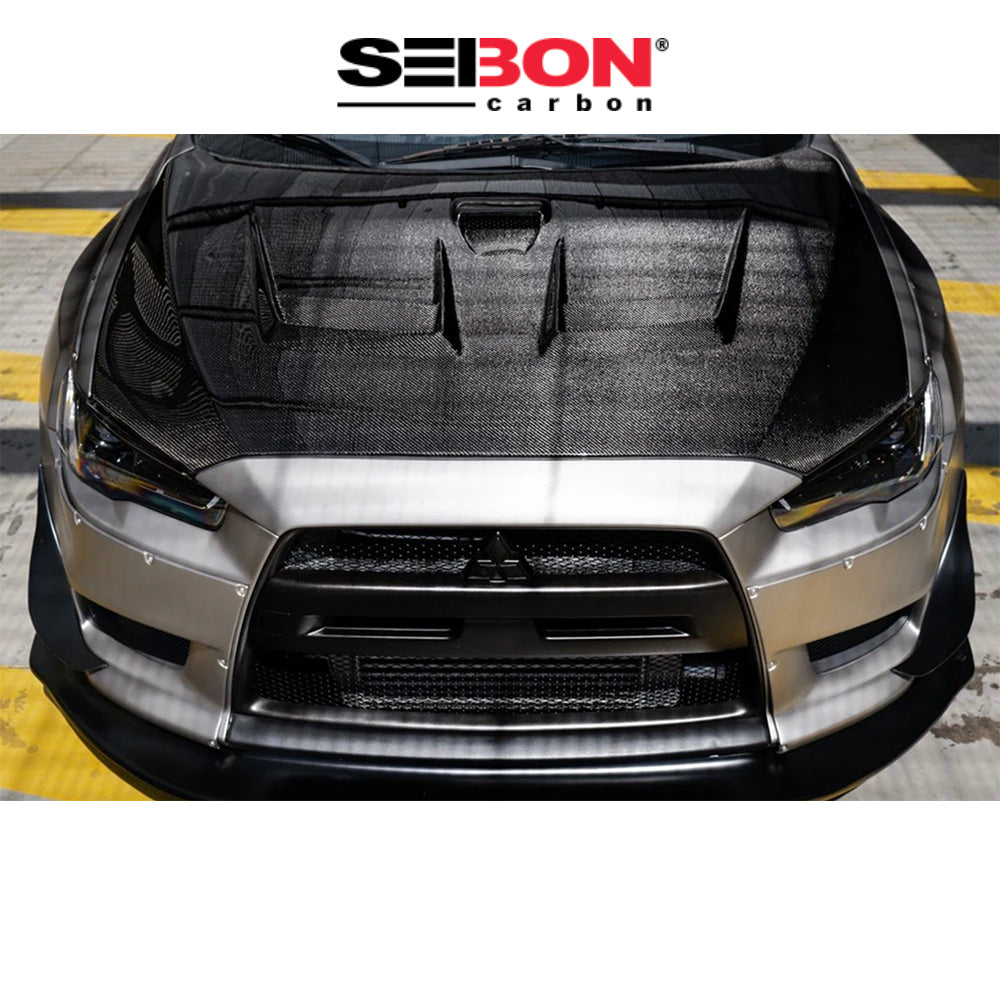 2008-2015年式 三菱 ランサー エボリューション Ⅹ用 セイボンカーボン 純正スタイル カーボンファイバー製ボンネット　Seibon Carbon DV-Style Carbon Fiber Hood For 2008-2015 Mitsubishi Lancer EVO X (消費税、送料込み)