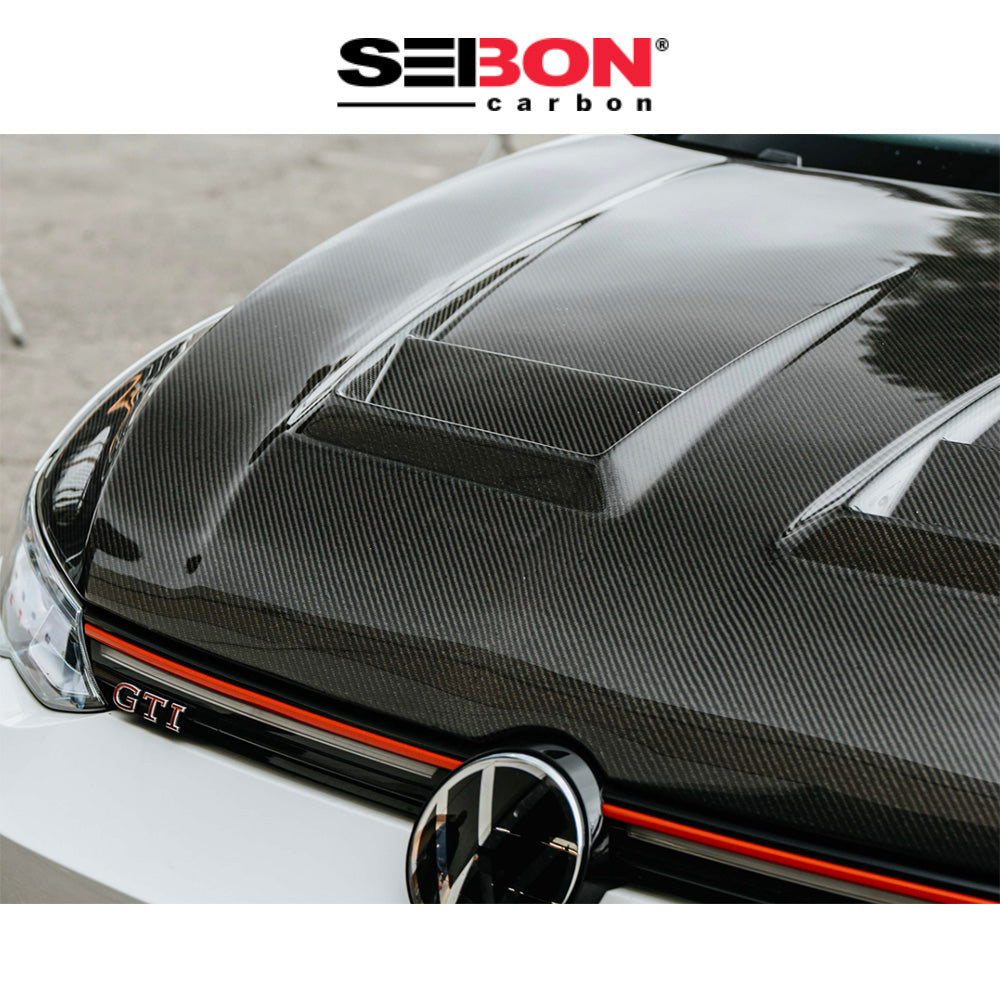 2022-2024年式 フォルクスワーゲン ゴルフR用 セイボンカーボン DVスタイル カーボンファイバー製ボンネット Seibon Carbon DV-Style Carbon Fiber Hood For 2022 VW Golf MK8 (消費税、送料込み)