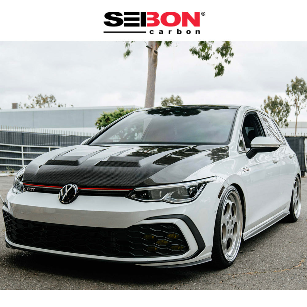 2022-2024年式 フォルクスワーゲン ゴルフR用 セイボンカーボン DVスタイル カーボンファイバー製ボンネット Seibon Carbon DV-Style Carbon Fiber Hood For 2022 VW Golf MK8 (消費税、送料込み)