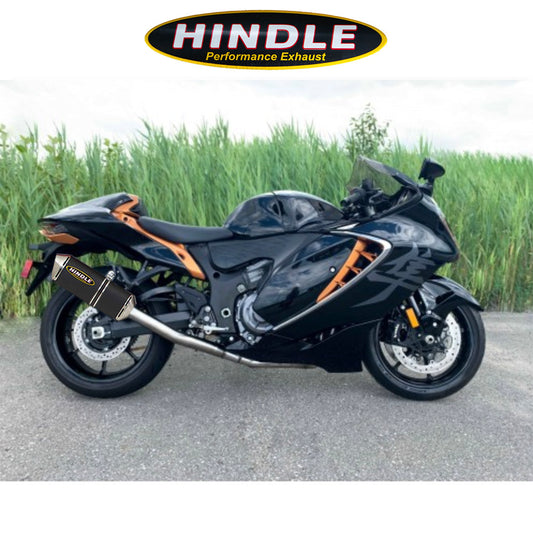 2022-2025年式スズキハヤブサ（ＧＳＸ１３００Ｒ　Ｈａｙａｂｕｓａ）用 ヒンドル製エボリューション フル排気システム(ブラックセラミックマフラー、ステンレスキャップ付き)　Hindle 75-0274 Hindle Evolution Full System Suzuki Hayabusa (消費税、送料込み)