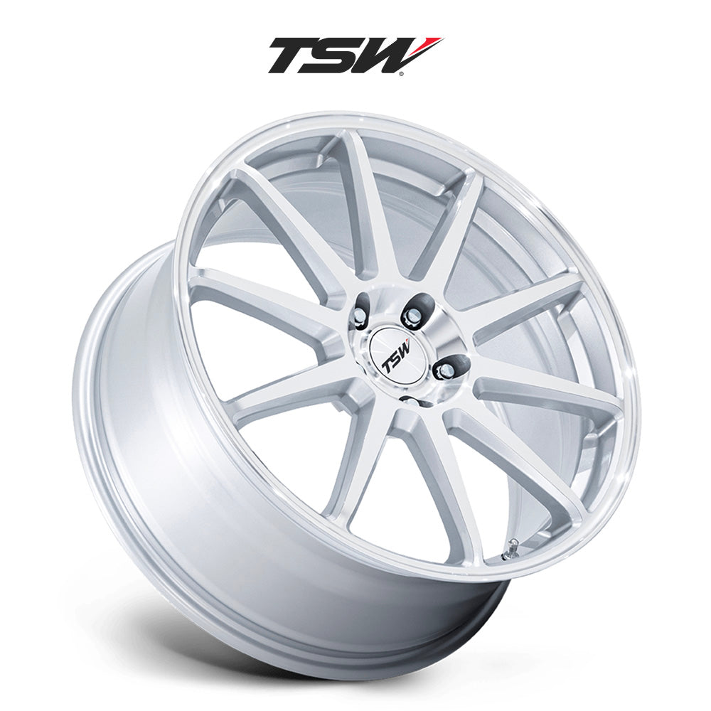 日産 ＧＴ－Ｒ用 TSW カナード 19x8.5J ET 35 フロント、19x10.5 ET 25 リア グロスシルバー／マシーンドフェイス フローフォーミング・アルミニウムホイール４本セット (消費税、送料込み)