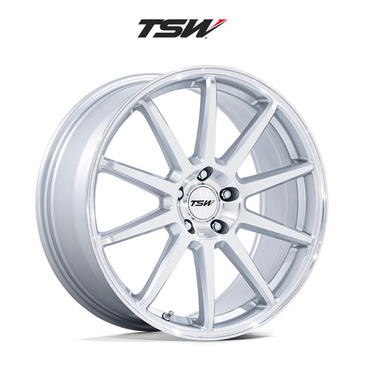 日産 ＧＴ－Ｒ用 TSW カナード 19x8.5J ET 35 フロント、19x10.5 ET 25 リア グロスシルバー／マシーンドフェイス フローフォーミング・アルミニウムホイール４本セット (消費税、送料込み)