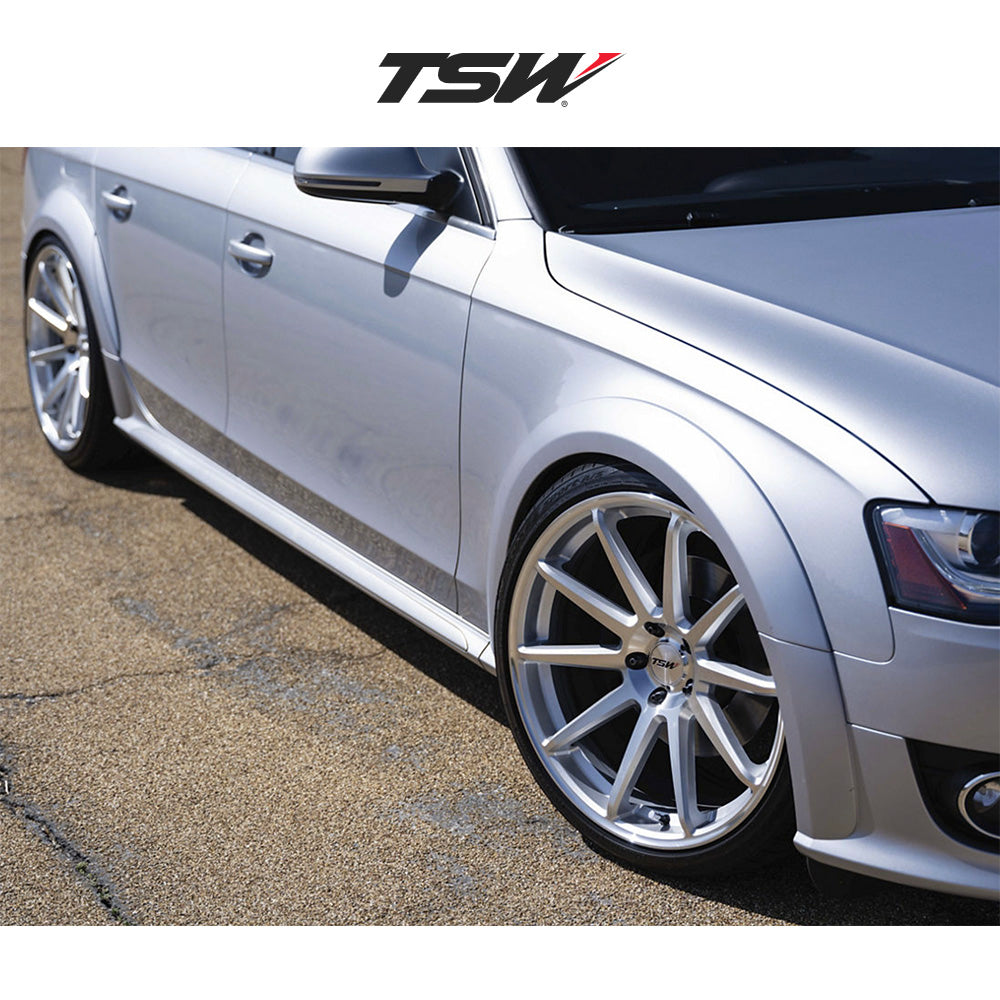 日産 ＧＴ－Ｒ用 TSW カナード 19x8.5J ET 35 フロント、19x10.5 ET 25 リア グロスシルバー／マシーンドフェイス フローフォーミング・アルミニウムホイール４本セット (消費税、送料込み)