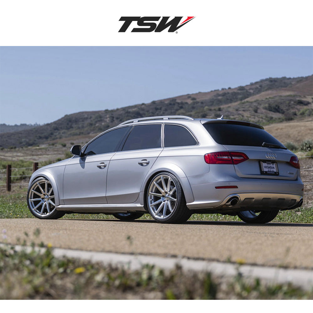 日産 ＧＴ－Ｒ用 TSW カナード 19x8.5J ET 35 フロント、19x10.5 ET 25 リア グロスシルバー／マシーンドフェイス フローフォーミング・アルミニウムホイール４本セット (消費税、送料込み)