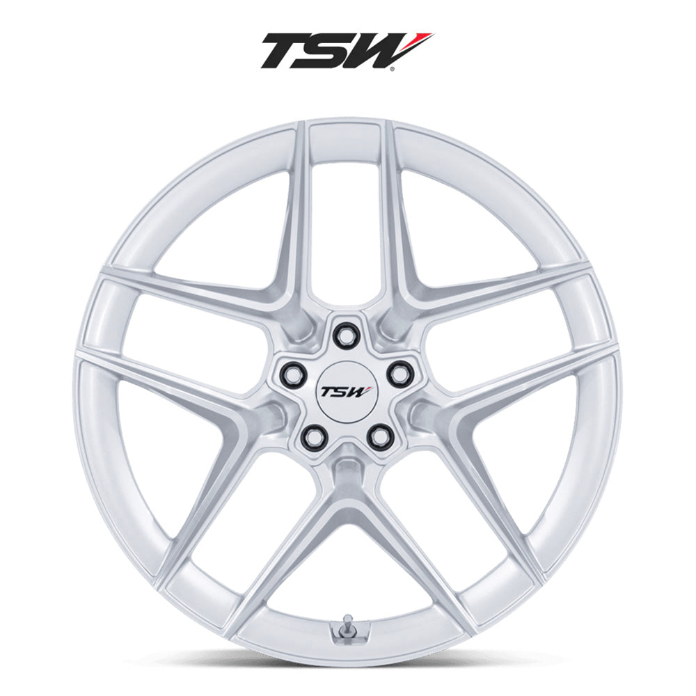 テスラモデルＹ用TSW スリップストリーム 20x9J ET 35 フロント、リア グロスシルバー マシンドフェイス フロー成形アルミニウムホイール４本セット　TSW SLIPSTREAM 20X9 5X4.5 72 +35 GSLV-MCH (消費税、送料込み)
