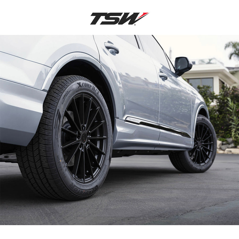 テスラモデルＹ用 TSW グッドウッド 20x9J ET 35 フロント、リア マットブラック フロー成形アルミニウムホイール４本セット TSW GOODWOOD 20X9 5X4.5 72 +35 M-BLK (消費税、送料込み)