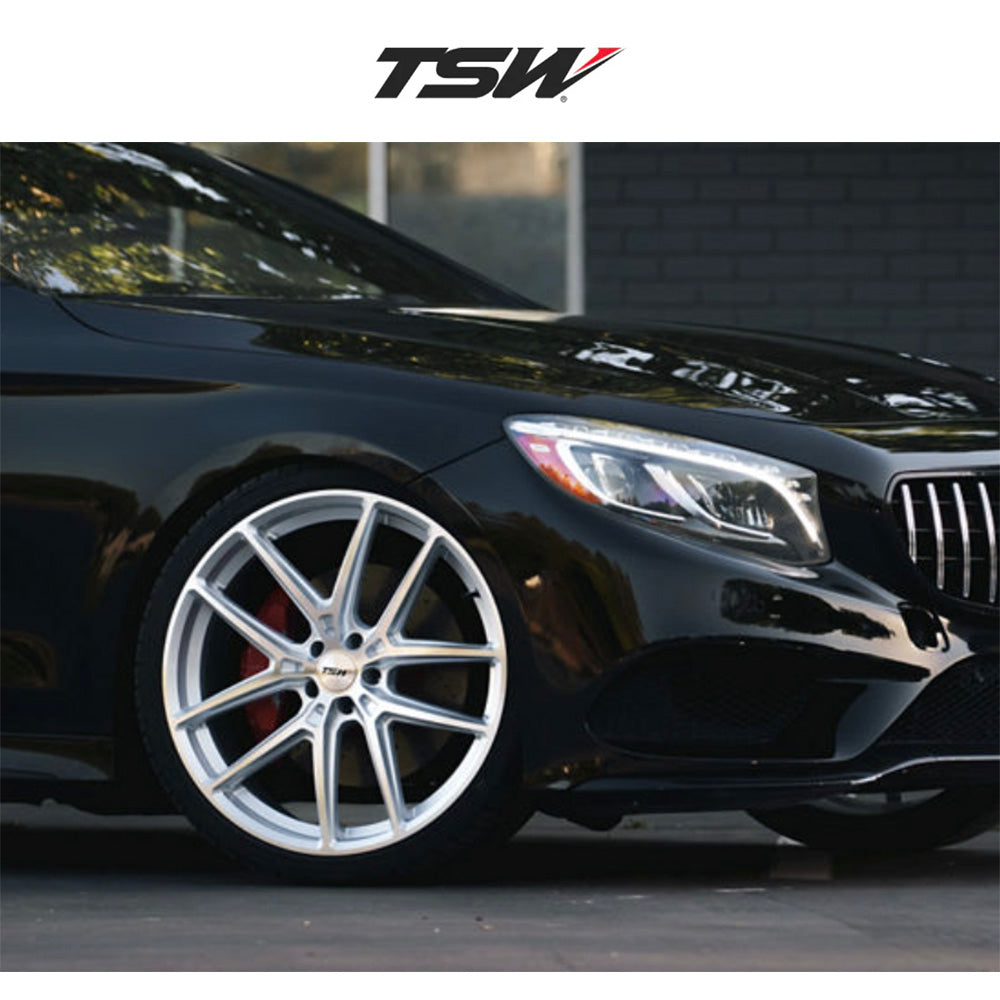 アウディ Ａ４用TSW イモラ 20x9J ET 45 フロント、リア グロスシルバーマシンドフェイス フロー成形アルミニウムホイール４本セット　TSW IMOLA 20X9 5X112 66 +45 M-BLK (消費税、送料込み)