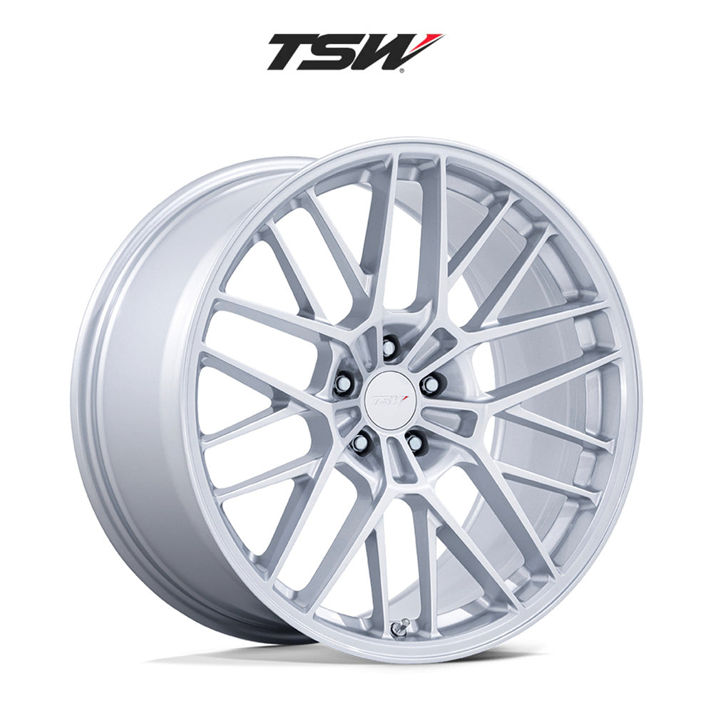 テスラモデルＹ用 TSW デイトナ 20x9J ET 35 フロント、リア グロスシルバー フロー成形アルミニウムホイール４本セット TSW DAYTONA 20X9 5X4.5 72 +35 G-SLV (消費税、送料込み)