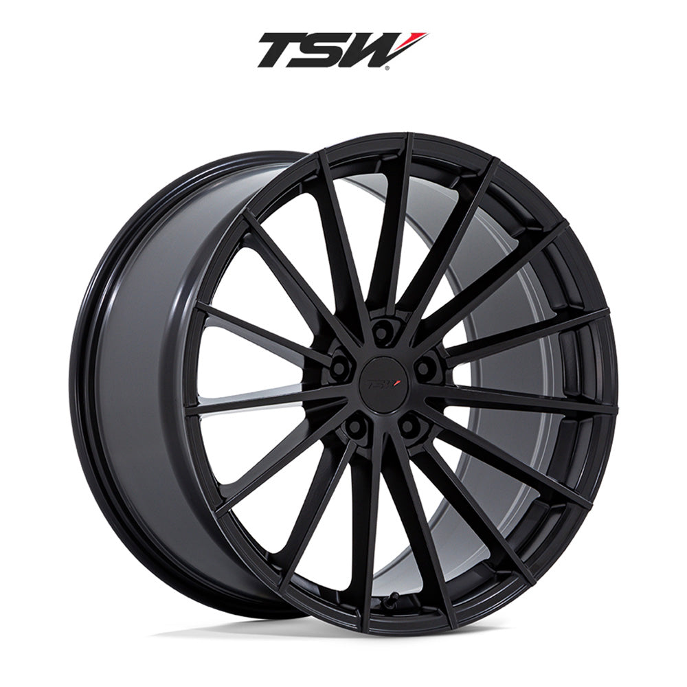 テスラモデルＹ用 TSW グッドウッド 20x9J ET 35 フロント、リア マットブラック フロー成形アルミニウムホイール４本セット TSW GOODWOOD 20X9 5X4.5 72 +35 M-BLK (消費税、送料込み)