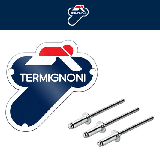 テルミニョーニ アルミロゴプレート 100mm x 100mm (リベット付き) Termignoni Aluminum Logo Plate 100mm x 100mm (Includes Rivets) (送料無料)