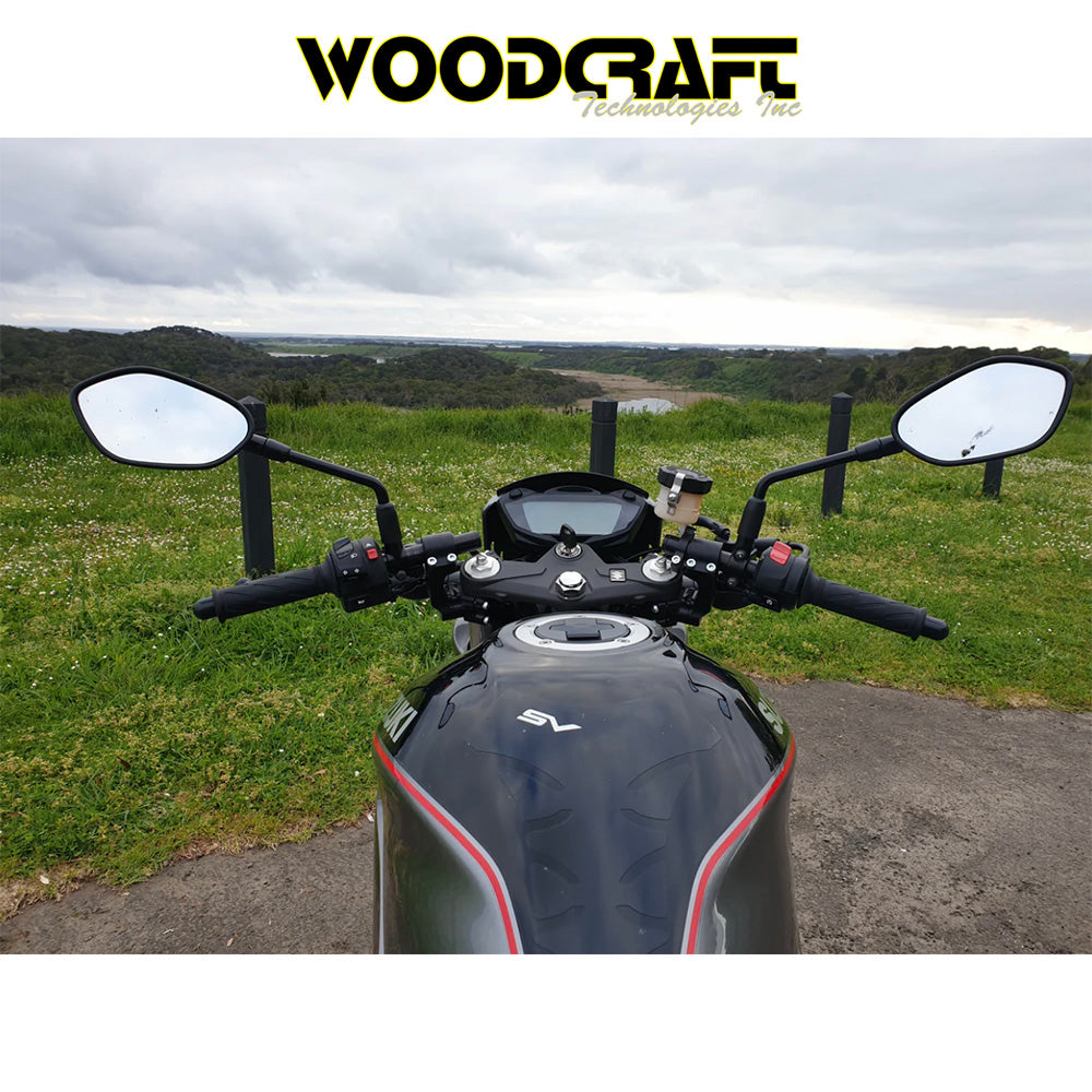 1999年から2025年式モデル スズキ ＳＶ６５０用 ウッドクラフト製 75mmサイドマウント角度調整可能クリップオンライザーセット　Woodcraft 12-7741-78BS1 Suzuki SV650, SV650X 75mm Side Mount Adjustable Angle Clipon Risers (消費税、送料込み)