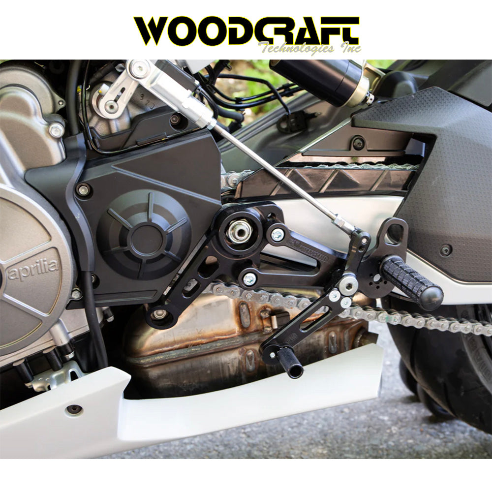 2021-2026年式 アプリリア RS660用 ウッドクラフト製ペダル付きリアセットキット一式 (専用ブレーキスイッチ付き)　Woodcraft 05-0760B Aprilia RS660 Rearset Kit Complete W/Pedals (消費税、送料込み)