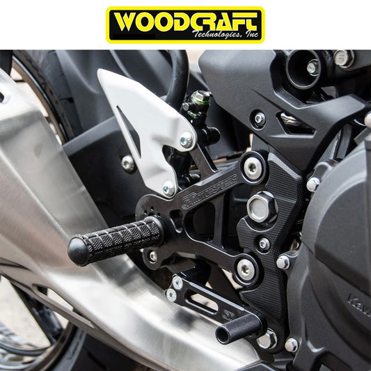 2018-2023年式 カワサキ Ninja400用 ウッドクラフト製 リアセット(専用ブレーキスイッチ付き)　Woodcraft 05-0144B 2018-23 Kawasaki Ninja400, 2019-23 Z400, Ninja500 Complete Rearset (消費税、送料込み)