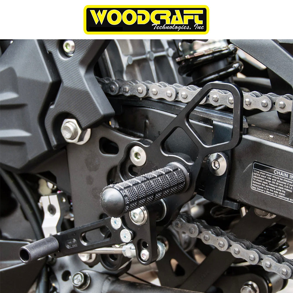2018-2023年式 カワサキ Ninja400用 ウッドクラフト製 リアセット(専用ブレーキスイッチ付き)　Woodcraft 05-0144B 2018-23 Kawasaki Ninja400, 2019-23 Z400, Ninja500 Complete Rearset (消費税、送料込み)