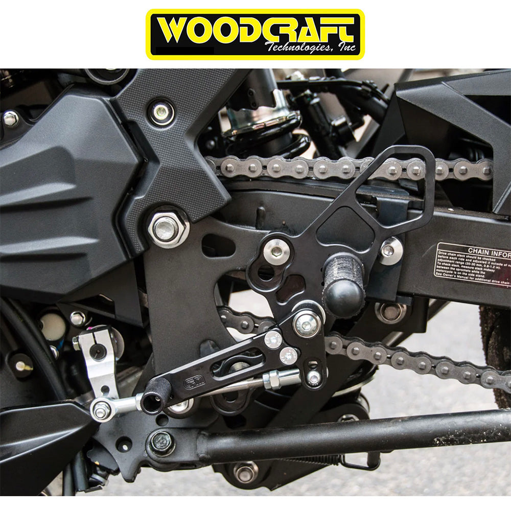 2018-2023年式 カワサキ Ninja400用 ウッドクラフト製 リアセット(専用ブレーキスイッチ付き)　Woodcraft 05-0144B 2018-23 Kawasaki Ninja400, 2019-23 Z400, Ninja500 Complete Rearset (消費税、送料込み)