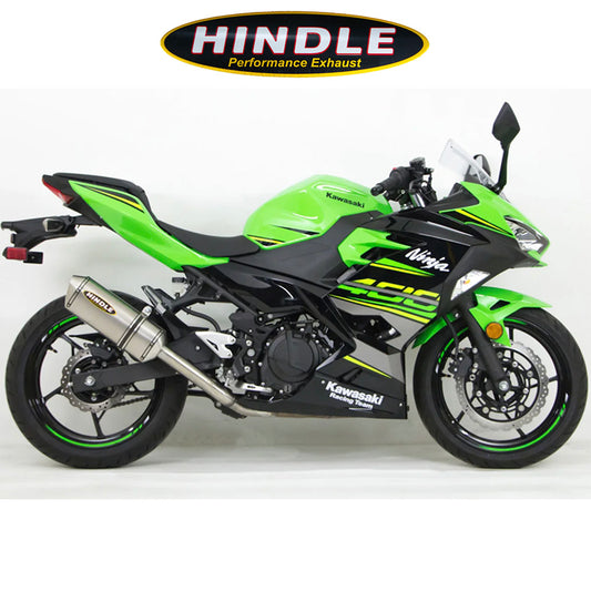 2018-2023年式 カワサキ Ninja400用 ヒンドル製 エボリューション フルシステム(ステンレスマフラー、ステンレスキャップ付き)　2018-23 Kawasaki Ninja400, Ninja 500 Hindle Evolution Full System Kawasaki (消費税、送料込み)