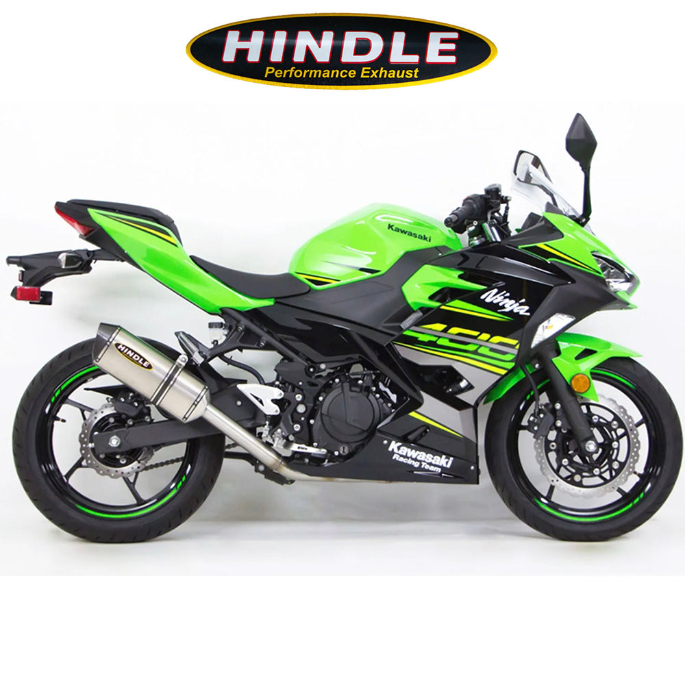 2018-2023年式 カワサキ Ninja400用 ヒンドル製 エボリューション フルシステム(チタン製マフラー、カーボンキャップ付き)　2018-23 Kawasaki Ninja400, Ninja 500 Hindle Evolution Full System Kawasaki (消費税、送料込み)