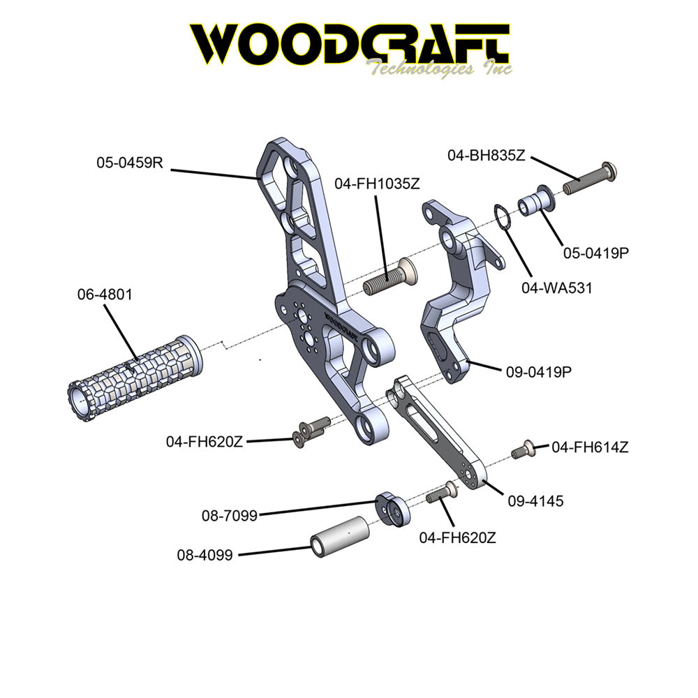 2025年式以降 ヤマハ YZF-R9用 ウッドクラフト製リアセット (スタンダード/GP シフト)　Woodcraft 05-0459B Yamaha R9 Rearset - STD/GP Shift (消費税、送料込み)