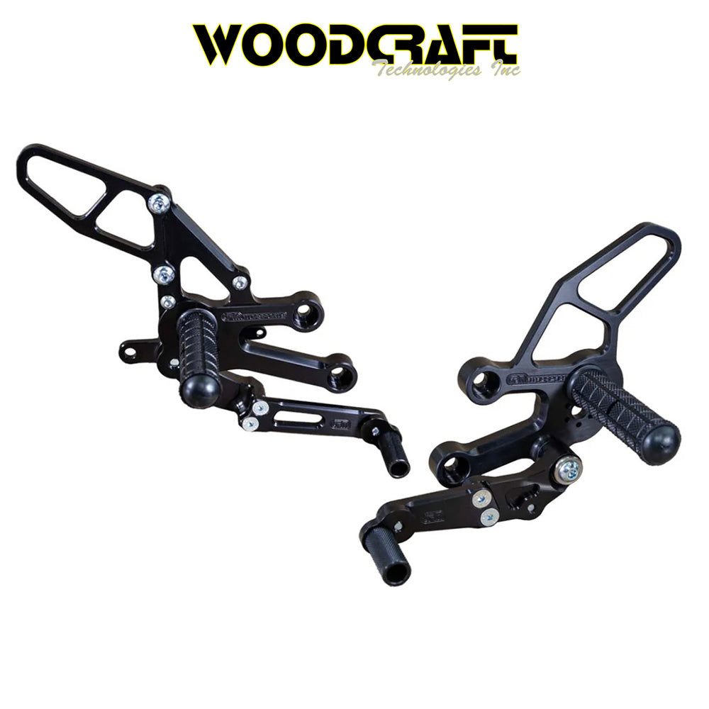 2022-2025年式 ヤマハ ＹＺＦ－Ｒ７用 ウッドクラフト製ペダル付きリアセットキット一式(専用ブレーキスイッチ付き)　Woodcraft 05-0417B Yamaha YZF-R7 Complete Rearset Kit w/ Pedals (消費税、送料込み)