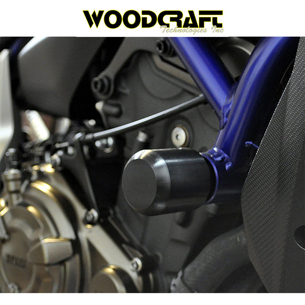 2018-2023年式 ヤマハ XSR700用 ウッドクラフト製パック付きフレームスライダーキット(スタンダード、ブラックパック付き)　Woodcraft 50-0407 Yamaha FZ07/MT07/XSR700/R7 Frame Slider Kit with pucks (消費税、送料込み)