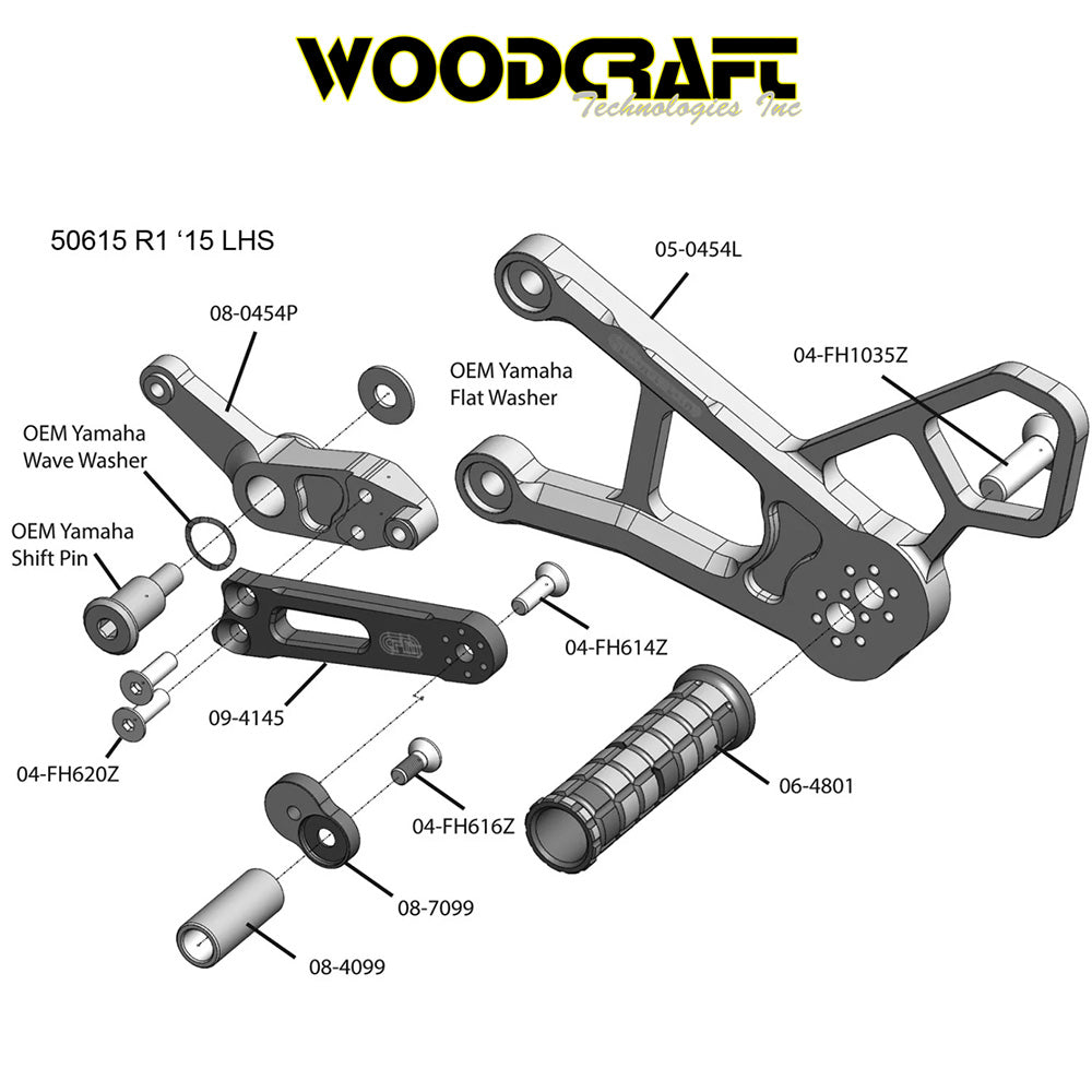 2015-2025年式 ヤマハ ＹＺＦ－Ｒ１用 ウッドクラフト製 リアセット　Woodcraft 05-0454B Yamaha R1 Complete Rearset (消費税、送料込み)