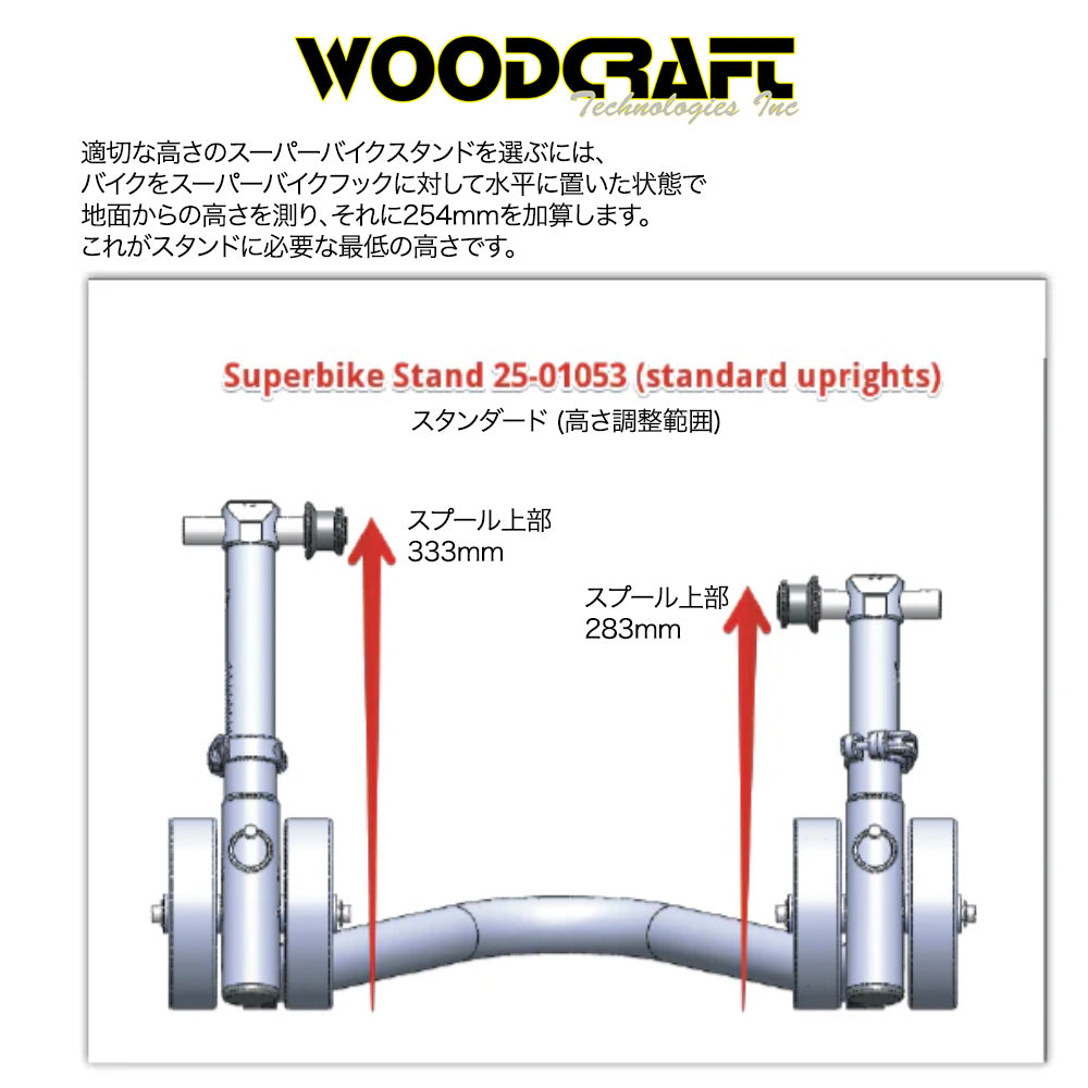ウッドクラフト製 調整可能なリアスーパーバイクスタンド(スタンダードサイズ)　Woodcraft Adjustable Rear Superbike Stand Standard (消費税、送料込み)