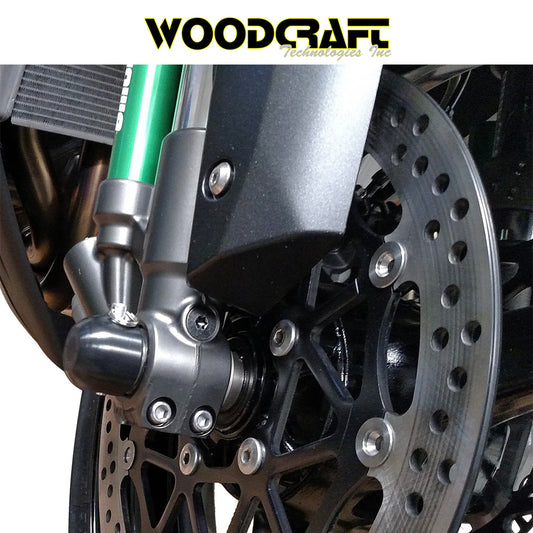 2009-2025年式 カワサキ Ｎｉｎｊａ ＺＸ－１０Ｒ用 ウッドクラフト製 フロントアクスルスライダー　Woodcraft 45-0147F Kawasaki ZX10R, H2, 2005-12 ZX6 Front Axle Sliders (消費税、送料込み)
