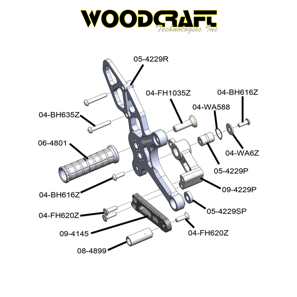 2017年から2025年式モデル スズキ ＳＶ６５０用 ウッドクラフト製リア セット(専用ブレーキスイッチ付き)　Woodcraft 05-4229B Suzuki SV650 Rearset (消費税、送料込み)