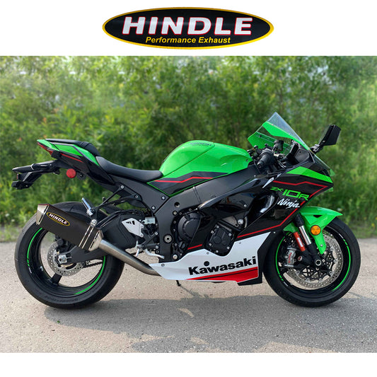 2021-2025年式 カワサキ Ｎｉｎｊａ ＺＸ－１０Ｒ用 ヒンドル製 エボリューション スリップオンシステム(ブラックセラミックマフラー、ステンレスキャップ付き)　Hindle Evolution Full System Kawasaki ZX10 2021-22 (消費税、送料込み)