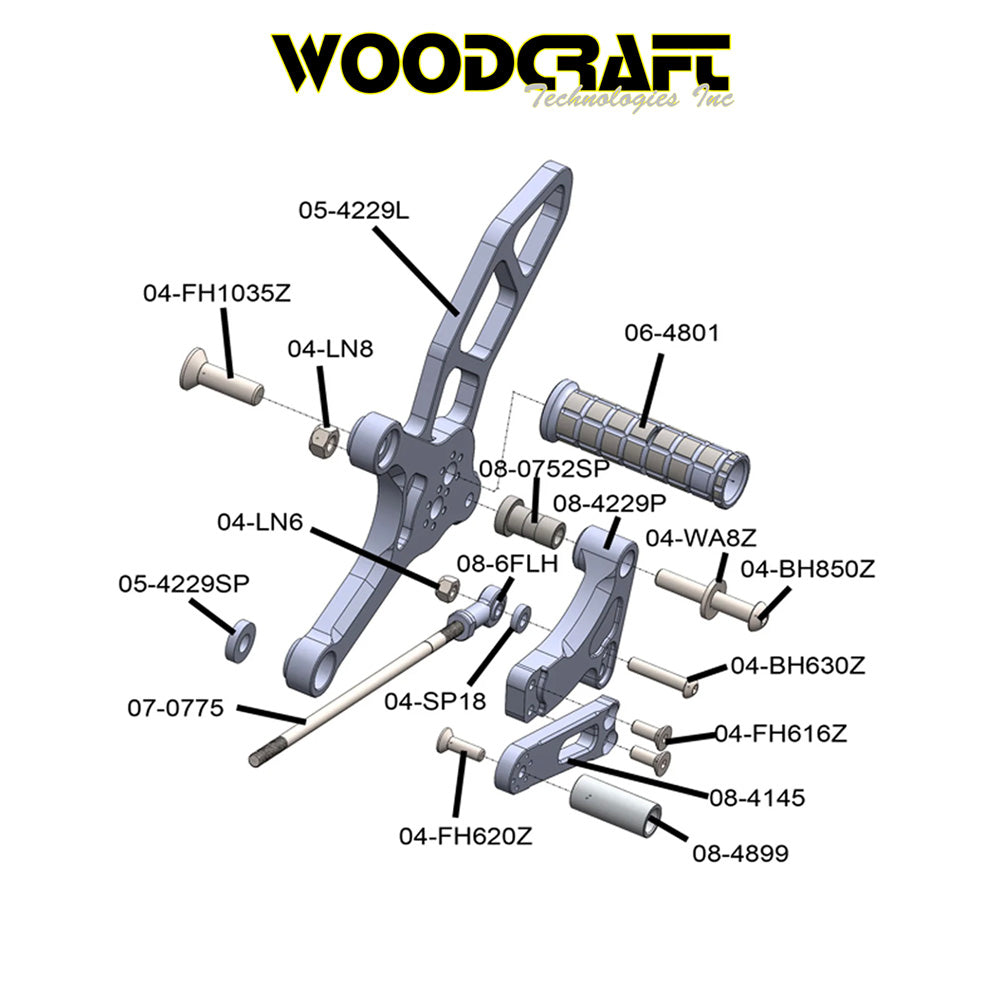 2017年から2025年式モデル スズキ ＳＶ６５０用 ウッドクラフト製リア セット(専用ブレーキスイッチ付き)　Woodcraft 05-4229B Suzuki SV650 Rearset (消費税、送料込み)