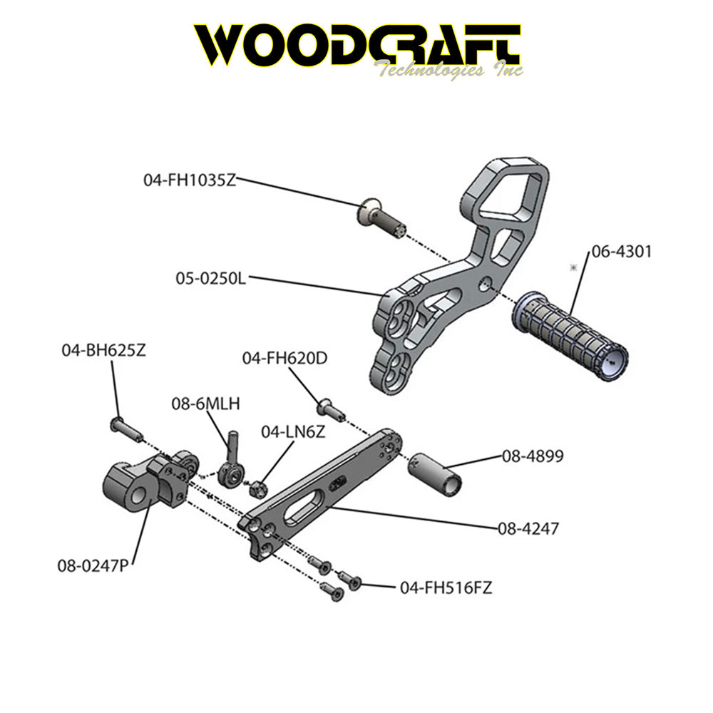 2011-2025年式 スズキ ＧＳＸ－Ｒ６００用 ウッドクラフト製リアセット(専用ブレーキスイッチ付き)　Woodcraft 05-0250B Suzuki GSX-R600/750/1000 Rearset (消費税、送料込み)