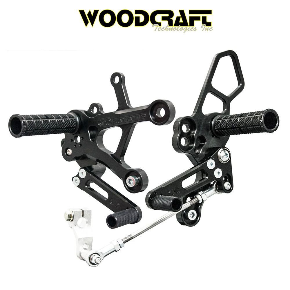 2018-2023年式 カワサキ Ninja400用 ウッドクラフト製 リアセット(専用ブレーキスイッチ付き)　Woodcraft 05-0144B 2018-23 Kawasaki Ninja400, 2019-23 Z400, Ninja500 Complete Rearset (消費税、送料込み)