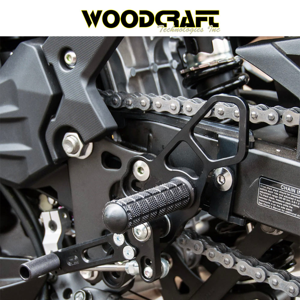 2018-2023年式 カワサキ Ninja400用 ウッドクラフト製 リアセット(専用ブレーキスイッチ付き)　Woodcraft 05-0144B 2018-23 Kawasaki Ninja400, 2019-23 Z400, Ninja500 Complete Rearset (消費税、送料込み)