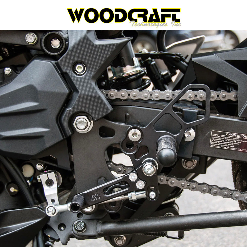 2018-2023年式 カワサキ Ninja400用 ウッドクラフト製 リアセット(専用ブレーキスイッチ付き)　Woodcraft 05-0144B 2018-23 Kawasaki Ninja400, 2019-23 Z400, Ninja500 Complete Rearset (消費税、送料込み)