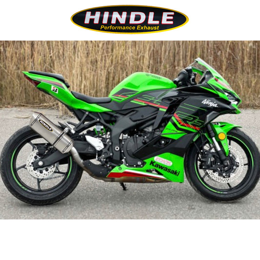 2023-2025年式 カワサキ Ｎｉｎｊａ ＺＸ－４ＲＲ用 ヒンドル製 エボリューションスリッポンシステム(ステンレス製マフラー、ステンレスキャップ付き)　Hindle 76-0137 Kawasaki ZX-4RR Evolution Slipon System (消費税、送料込み)