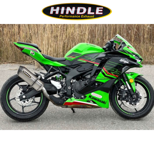 2023-2025年式 カワサキ Ｎｉｎｊａ ＺＸ－４ＲＲ用 ヒンドル製 エボリューションスリッポンシステム(チタン製マフラー、カーボンキャップ付き)　Hindle 76-0137 Kawasaki ZX-4RR Evolution Slipon System (消費税、送料込み)