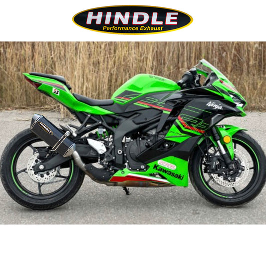 2023-2025年式 カワサキ Ｎｉｎｊａ ＺＸ－４ＲＲ用 ヒンドル製 エボリューションスリッポンシステム(カーボン製マフラー、カーボンキャップ付き)　Hindle 76-0137 Kawasaki ZX-4RR Evolution Slipon System (消費税、送料込み)