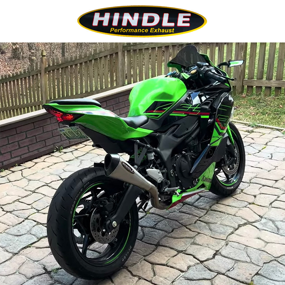 2023-2025年式 カワサキ Ｎｉｎｊａ ＺＸ－４ＲＲ用 ヒンドル製 エボ メガフォン フルシステム(ステンレス製マフラー、カーボンキャップ付き)　Hindle 75-0137 Kawasaki ZX-4RR Evo Megaphone Full System (消費税、送料込み)