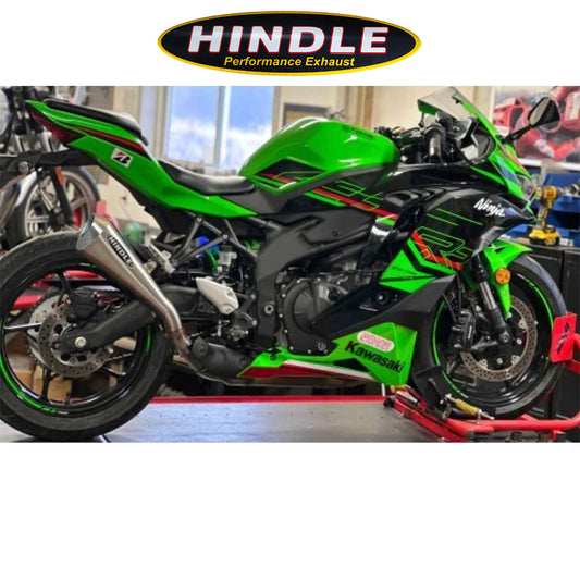 2023-2025年式 カワサキ Ｎｉｎｊａ ＺＸ－４ＲＲ用 ヒンドル製 エボ メガフォンスリッポンシステム(ステンレス製マフラー、ステンレスキャップ付き)　Hindle 76-0137 Kawasaki ZX-4RR Evo Megaphone Slipon System (消費税、送料込み)