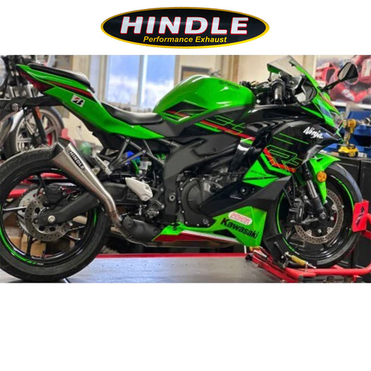 2023-2025年式 カワサキ Ｎｉｎｊａ ＺＸ－４ＲＲ用 ヒンドル製 エボ メガフォンスリッポンシステム(ステンレス製マフラー、カーボンキャップ付き)　Hindle 76-0137 Kawasaki ZX-4RR Evo Megaphone Slipon System (消費税、送料込み)