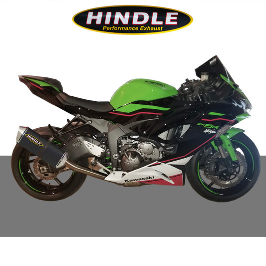 2009-2025年式 カワサキ Ｎｉｎｊａ ＺＸ－６Ｒ用 ヒンドル製 エボリューション スリップオンシステム(ブラックセラミックマフラー、ステンレスキャップ付き)　Hindle 76-0149 Kawasaki ZX6R/636 EVOLUTION SLIP-ON SYSTEM (消費税、送料込み)