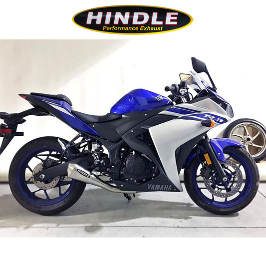 2015-2024年式 ヤマハＹＺＦ－Ｒ３用 ヒンドル製エボリューション メガフォンフルシステム(ステンレス製マフラー、ステンレスキャップ付き)　Hindle 75-0403M Hindle Evolution Megaphone Full System Yamaha MT03/R3 2015-22 (消費税、送料込み)