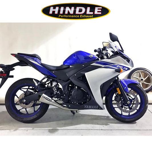 2015-2024年式 ヤマハＹＺＦ－Ｒ３用 ヒンドル製エボリューション メガフォンフルシステム(ステンレス製マフラー、カーボンファイバー製キャップ付き)　Hindle 75-0403M Hindle Evolution Megaphone Full System Yamaha MT03/R3 2015-22 (消費税、送料込み)